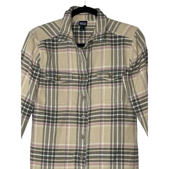 Patagonia Flannel Shirt Women 4 Beige Organic Cotton Button Up Outdoor Cabincore - Picture 6 of 7